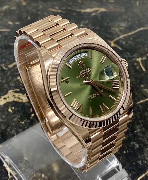 rolex day date rose gold green dial replica|rolex day date 40 228235.